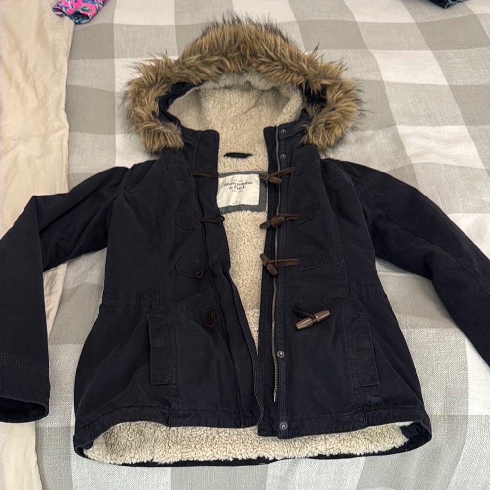 Abercrombie & Fitch Navy Jacket with removable Fur Trim